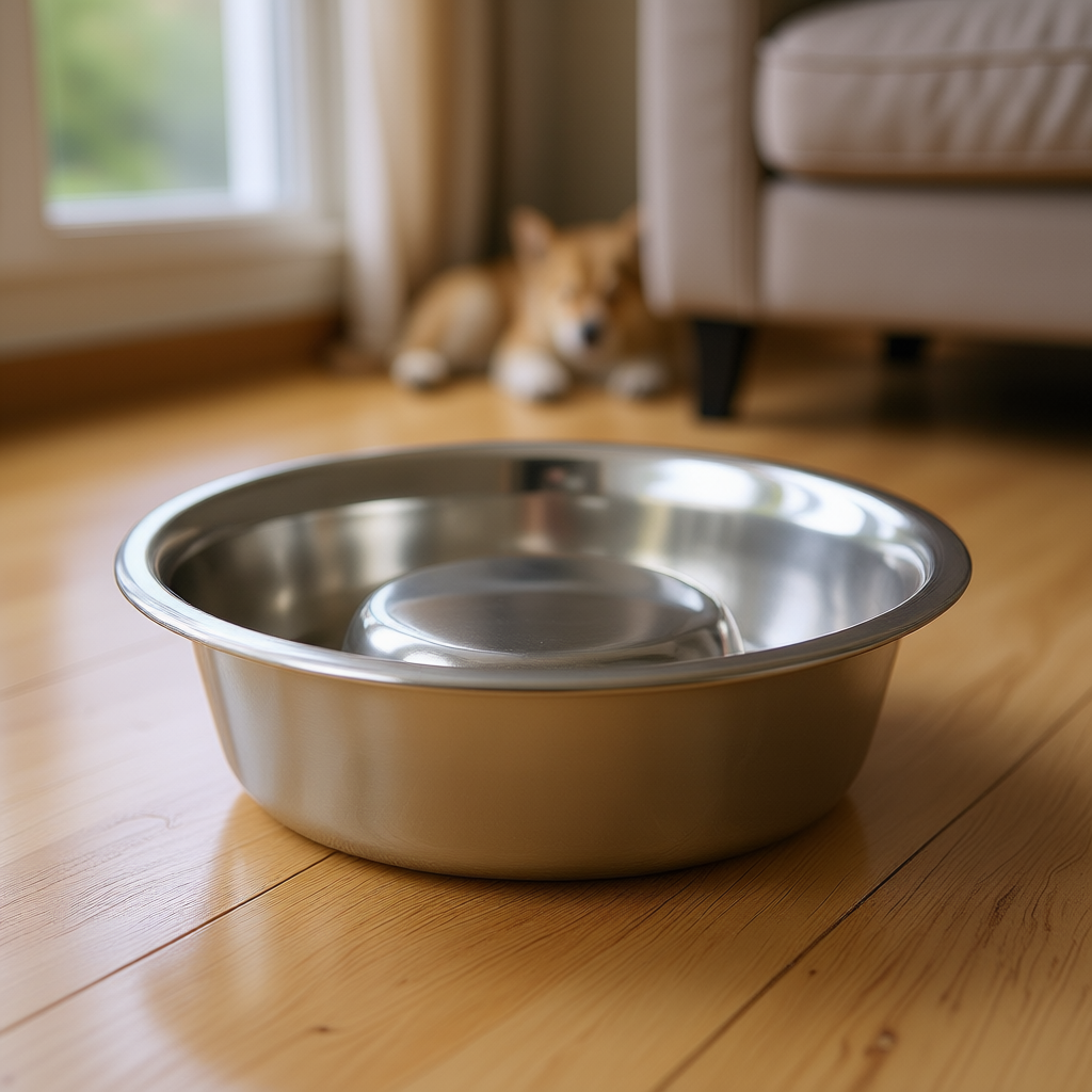 Stainless Steel Slow Feeding Pet Bowl 0.6 L Diameter 17 Cm For Dogs And Cats