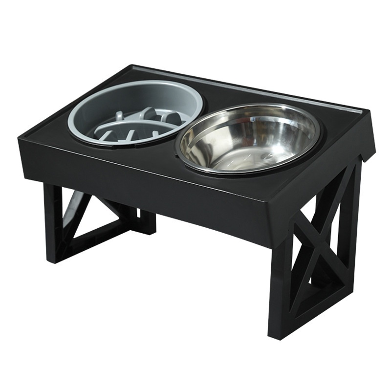 Stainless Steel Adjustable Elevated Pet Bowl for Cats and Dogs Double Bowl Slow Feeder Anti-Choking Feeding Station