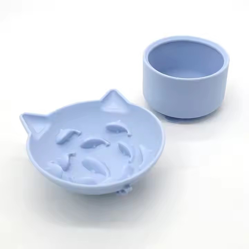 2 in 1 Silicone BPA Free Slow Feeder Bowl Set Water Food Angled Design Spine Protection Elevated Cat Pet Lick Mat Pad Bowl