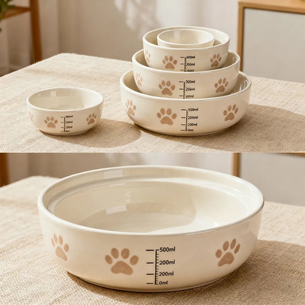 Ceramic Porcelain Stoneware Pet Dog Puppy Cat Kitten Feeding Food Water Wide Bowl Dish