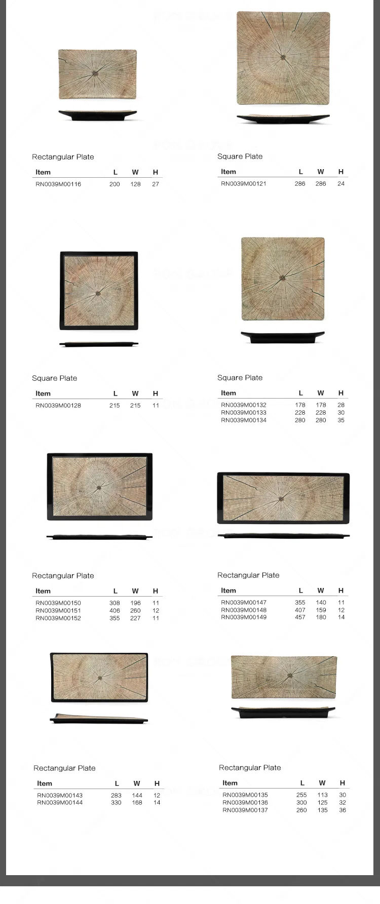 Wholesale Tableware Melamine Dish Japanese Korean Style Ancient Wood Pattern Plate for Hotel Restaurant