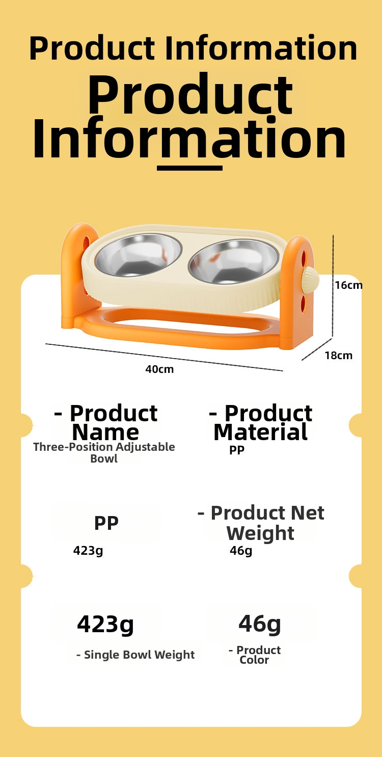 Adjustable Height Elevated Dog Cat Feeder PP Bowls Dual Tilted Easy to Clean Indoor Outdoor Travel Small Medium Large Pets