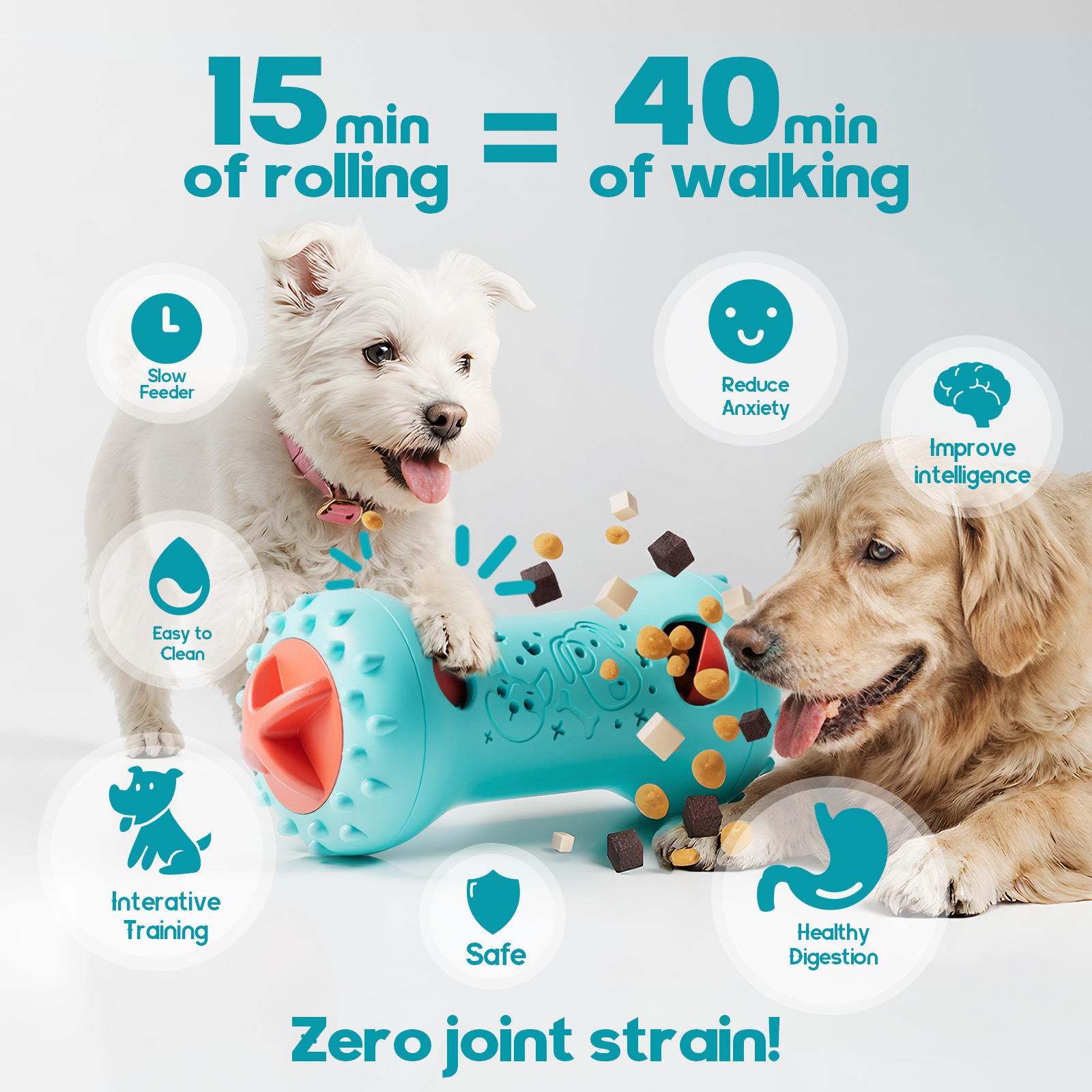 Cute Interactive Rolling Treat Dispenser Eco-Friendly Plastic Pet Chew Toy Adjustable Food Puzzle Ball Slow Feeder Cats Dogs