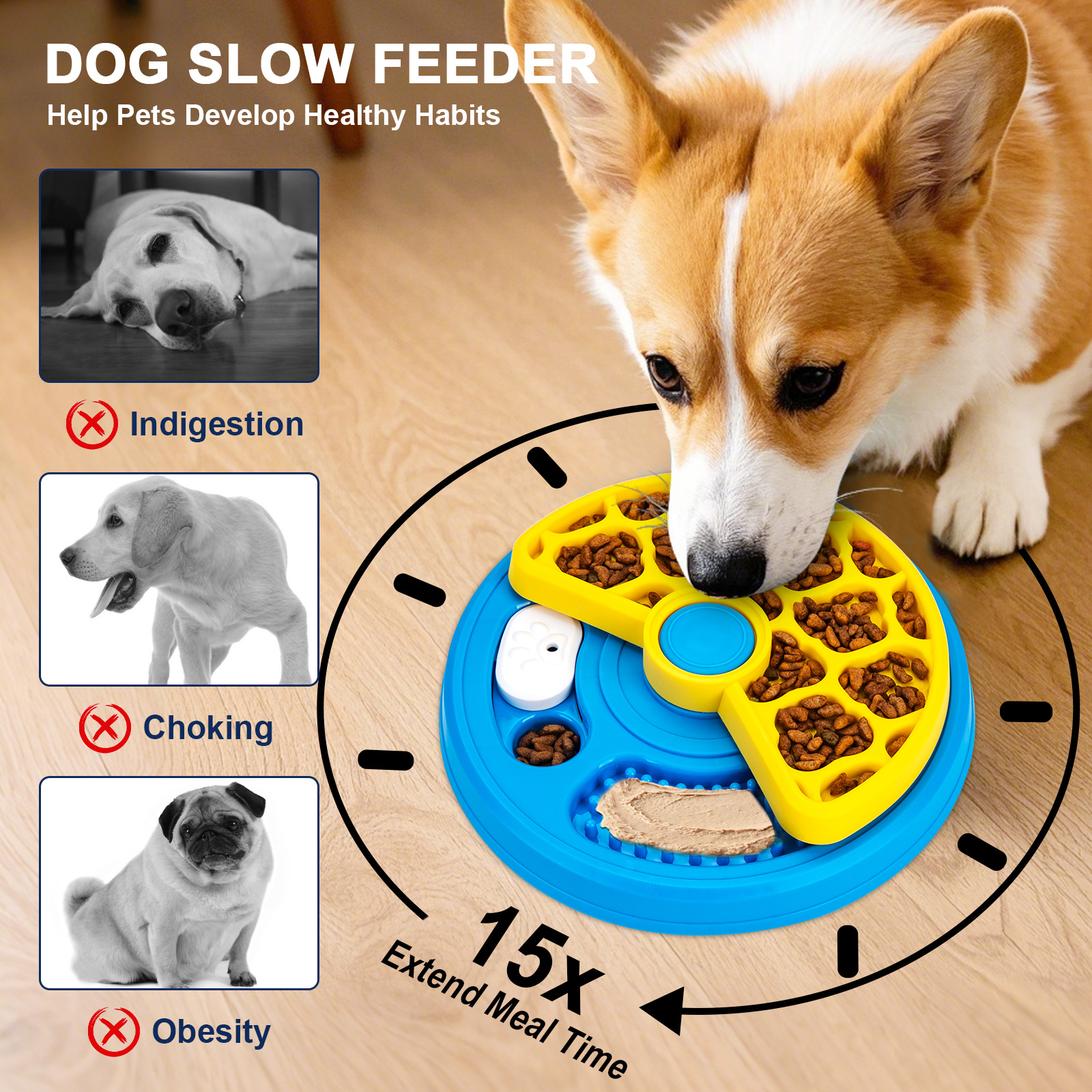 New Pet Slow Food Bowl Anti Choking Puzzle Spinning PP Feeder Maze Design Anti Upset Dog &amp; Cat Basin Portable Automatic