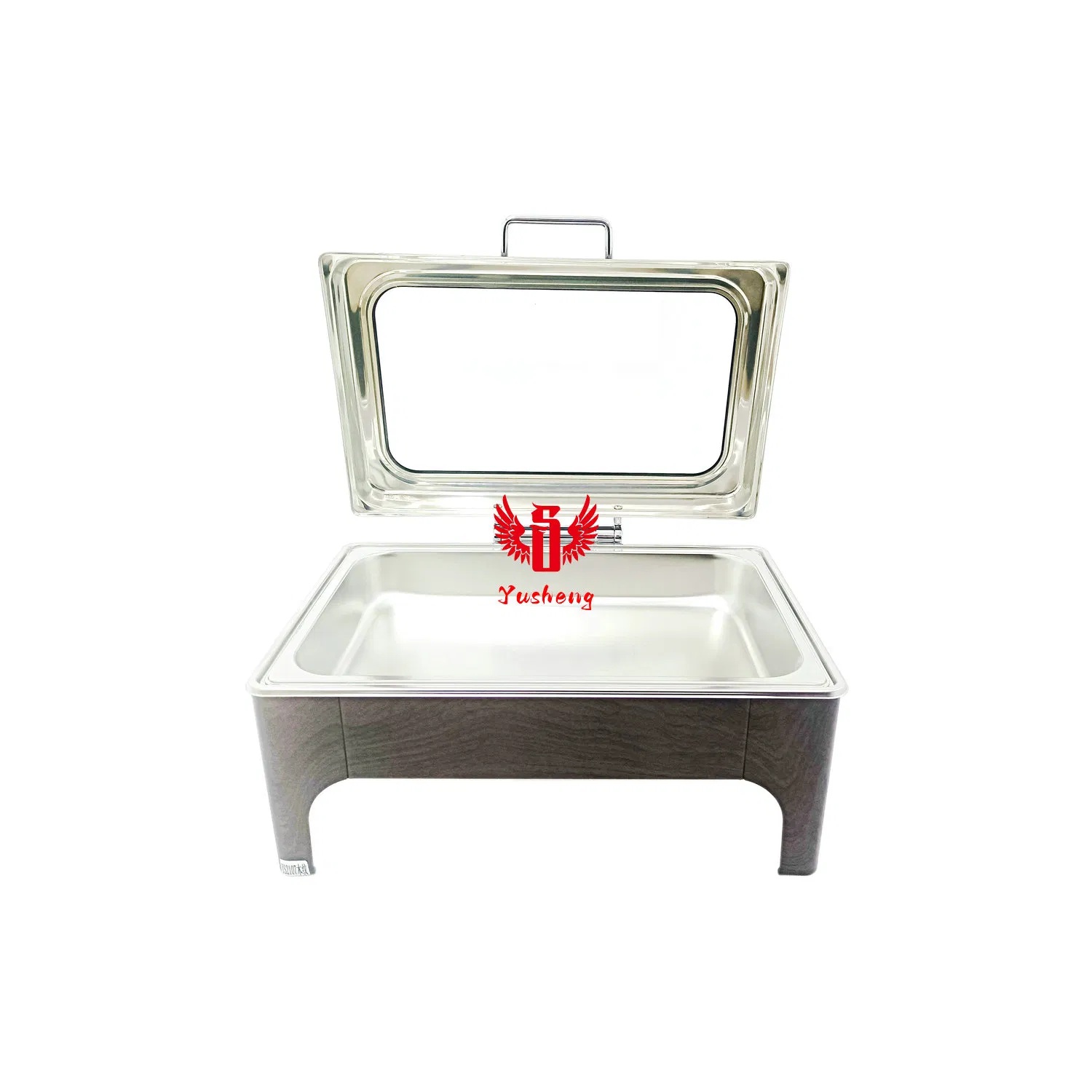 9L Chafing Dish Stainless Steel Rectangular Wooden Pattern Color