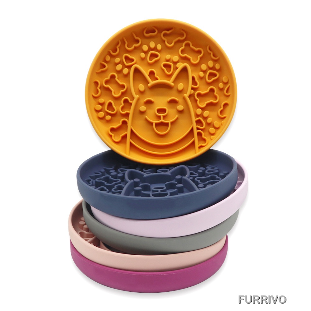 Furrivo Silicone Slow Feeder Dog Bowl Cute Shiba Inu Design Anti-Gulping Lick Mat Flexible Foldable BPA-Free 6 Colors OEM ODM