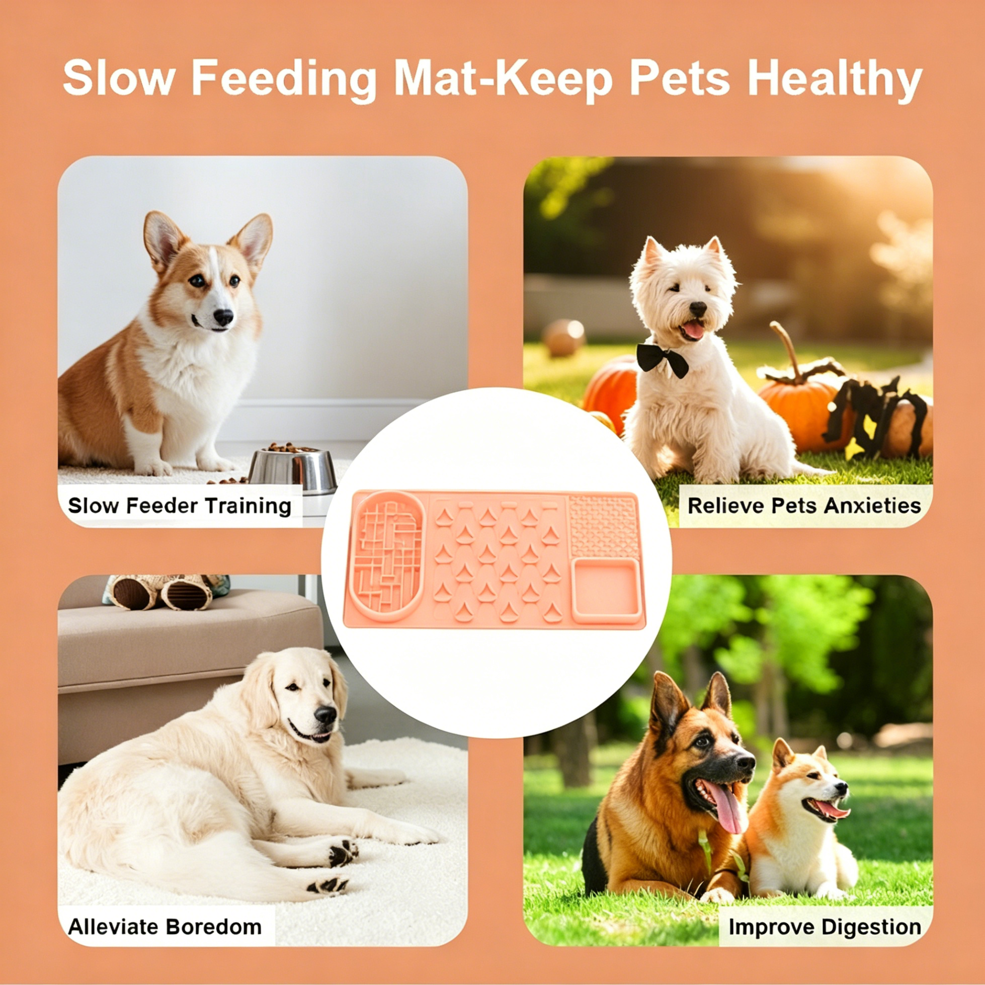 Customized Durable 4 in 1 Silicone Slow Feeder Food Mat Pet Cat Dog Silicone Lick Mat for Anxiety Relief