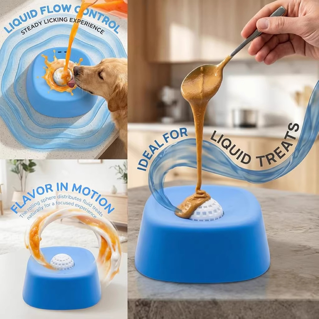 High Quality Eco Friendly Liquid Slow Feeding Dog Bowl With Rolling Ball Non Slip Spherical Pet Feeder To Relieve Boredom
