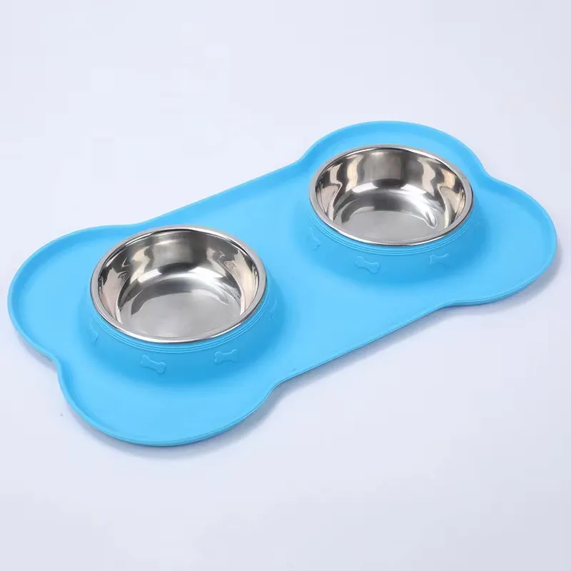 Elevated Whisker Friendly Tilted Flat Silicone Double Feeder Bowl