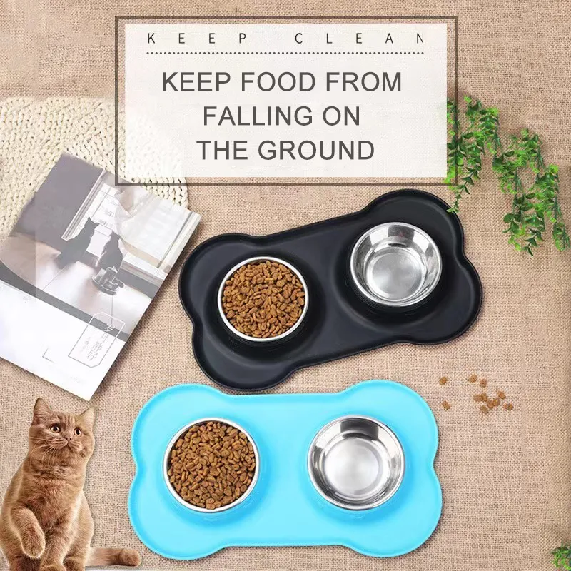 Elevated Whisker Friendly Tilted Flat Silicone Double Feeder Bowl Colors