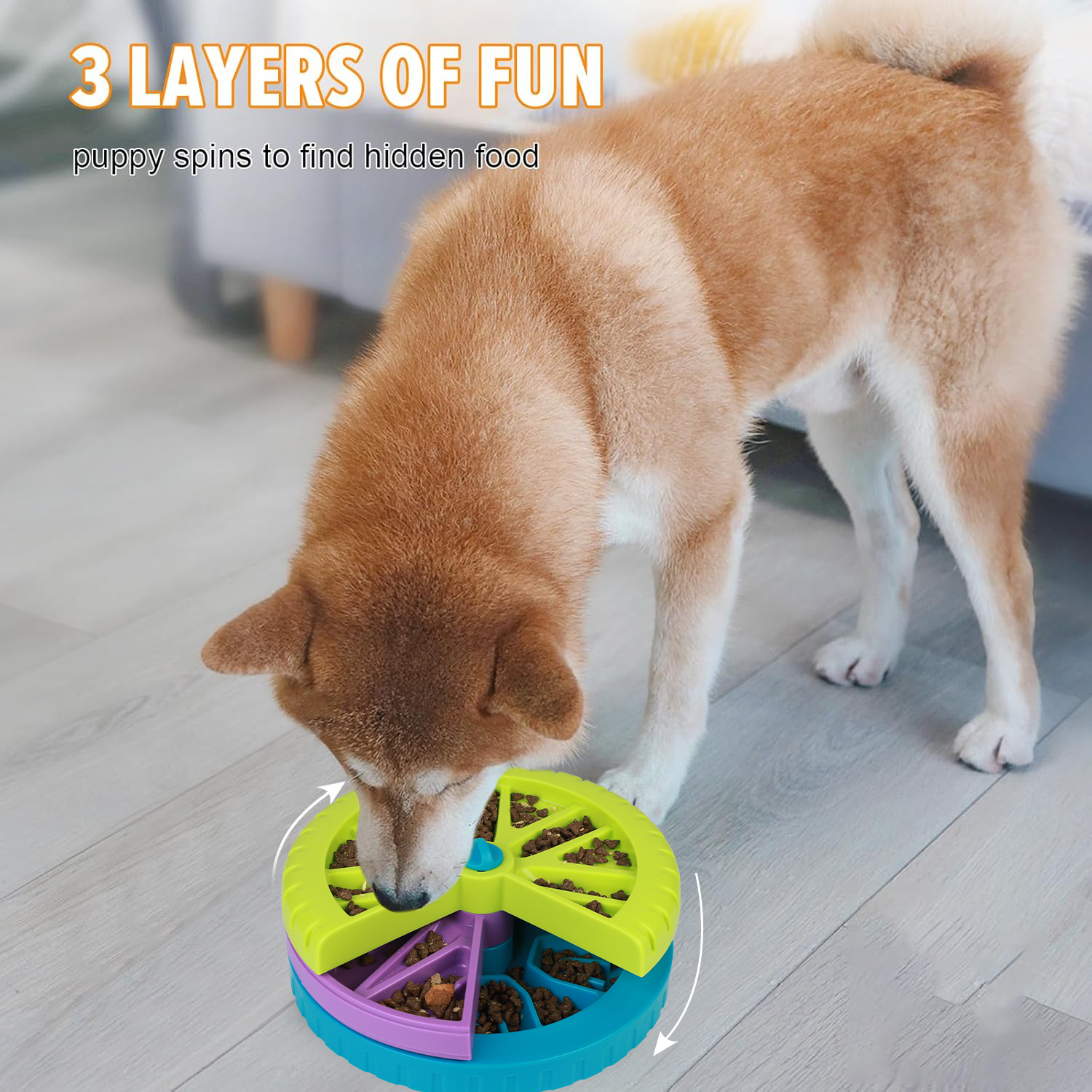Three-layer Durable Plastic Rotating Dog &amp; Cat Puzzle Slow Feeder Food Bowl Toy with Automatic Lick Plate for Pet Slow Eating