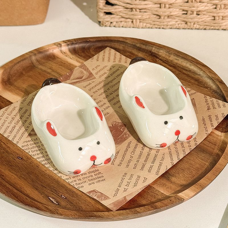 Playful Hopping Bunny Dipping Dish - Ceramic Sauce Bowl with Underglaze Garden Patterns