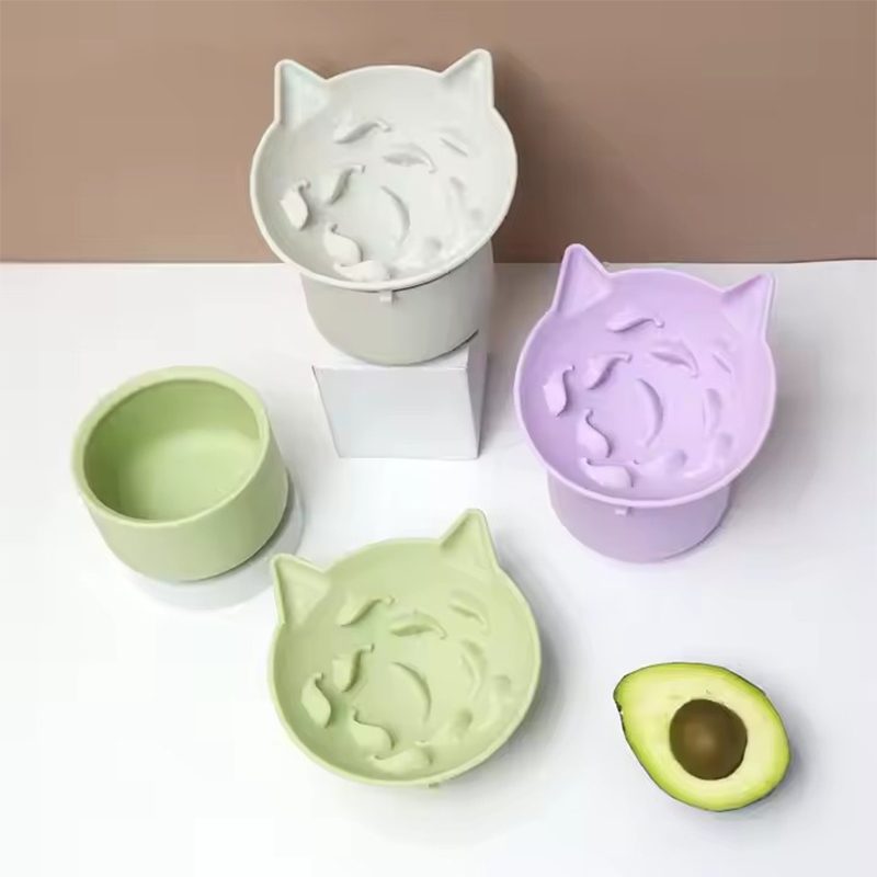 2 in 1 Silicone BPA Free Slow Feeder Bowl Set Water Food Angled Design Spine Protection Elevated Cat Pet Lick Mat Pad Bowl