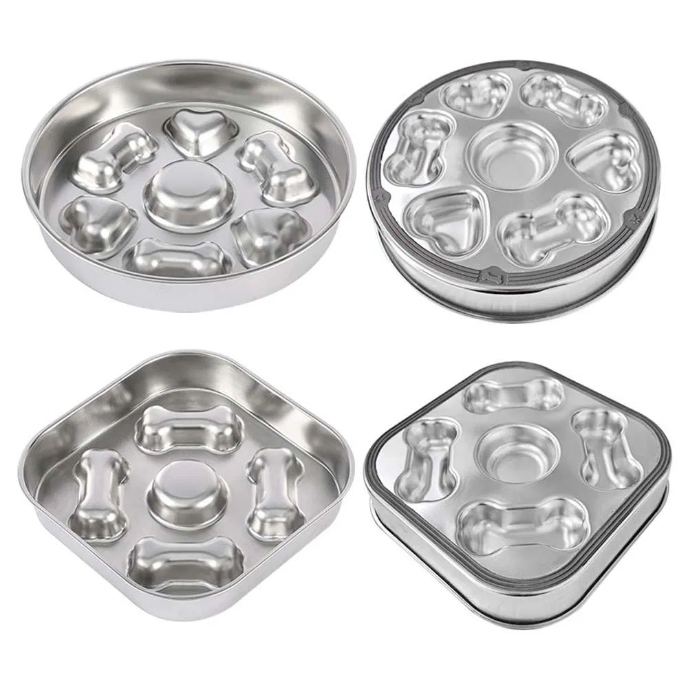 Slow Feeder Dog and Cat Bowls - Stainless Steel, Anti-Gulping, Non-Slip, Fun Design to Slow Down Eating, Easy to Clean, Pet Food Training Bowl Toy