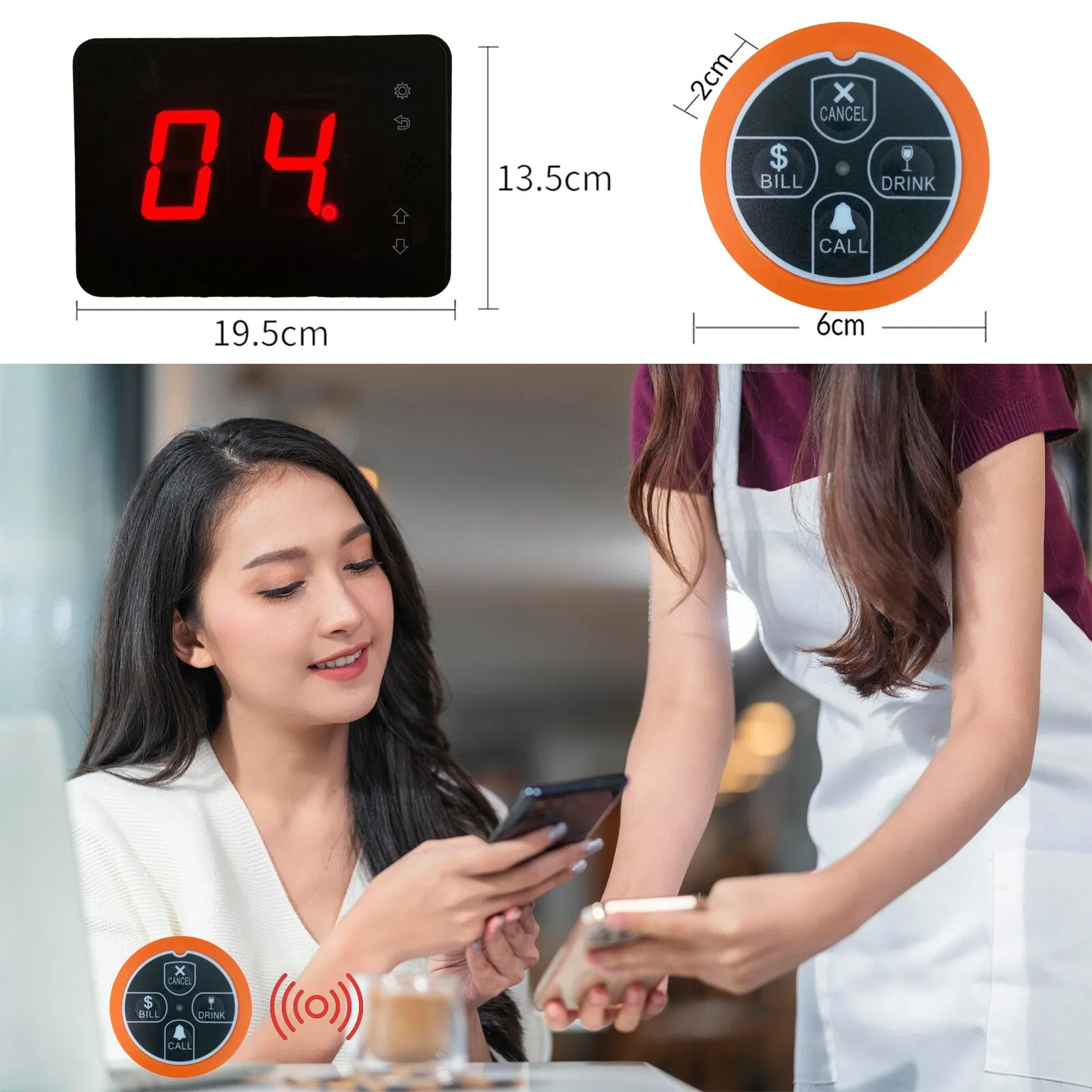 Button Wireless Restaurant Pager System - Table Call Order Device for Waiter