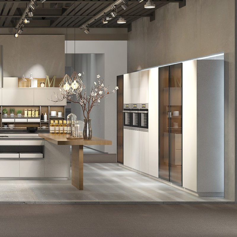 Custom Modern Home Furniture Milan American Style Storage Wooden Flat Pack Hutch Kitchen Cabinets with Island