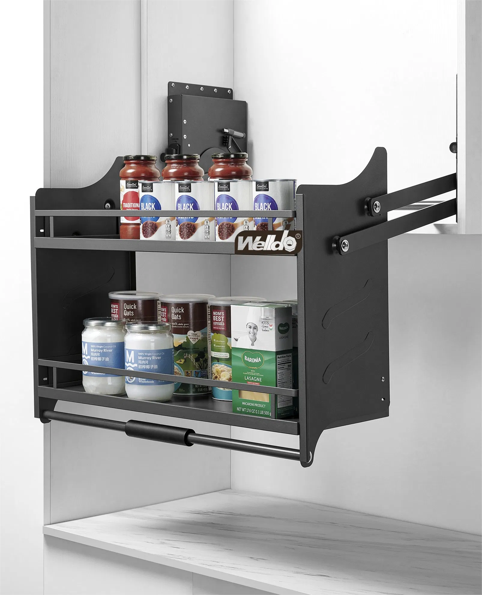 Modular Kitchen Hanging Cabinet Pull Down Two Tier Storage Shelf