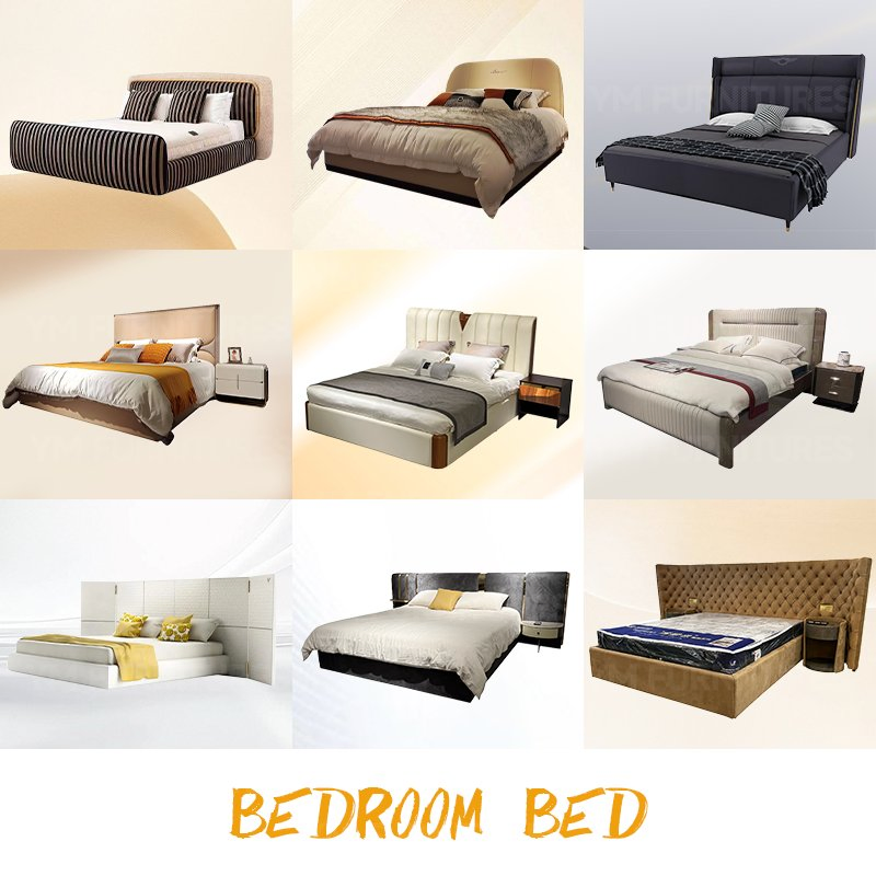 Modern Leather Upholstery Wooden Frame Luxury Twin/Full Size Soft Bed with Storage Drawers