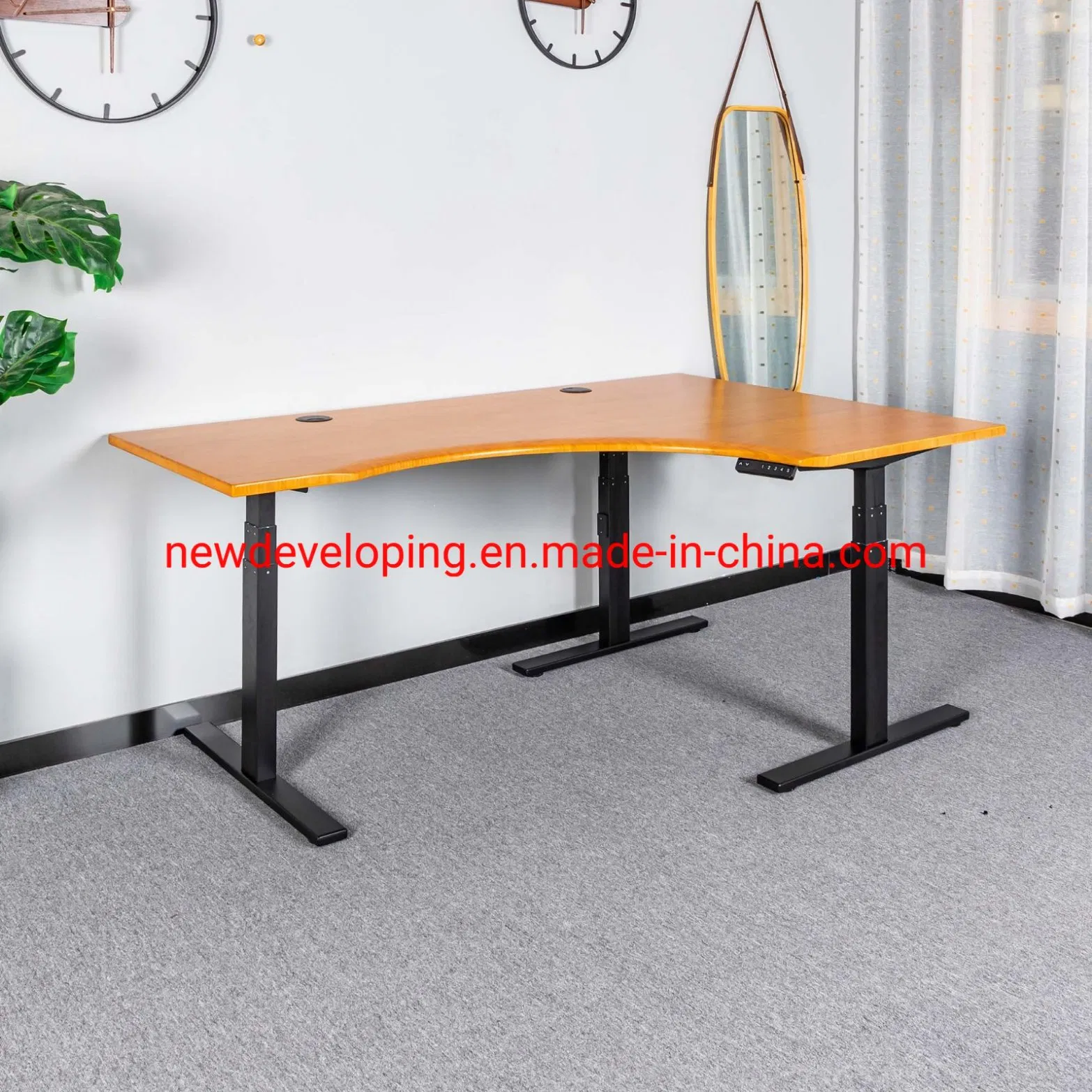 Large Adjustable Height Sit Standing Corner Workstation, Table