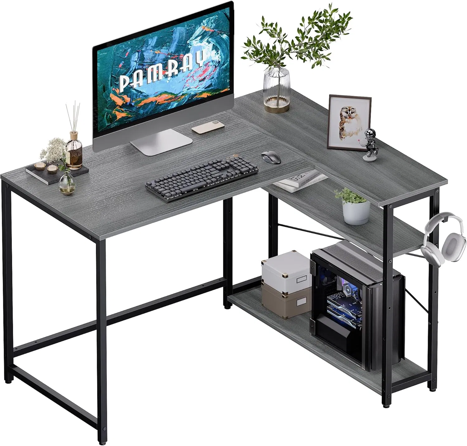 Sturdy Office Table with Ample Storage for Home Workstations &amp; Multi-Device Setups