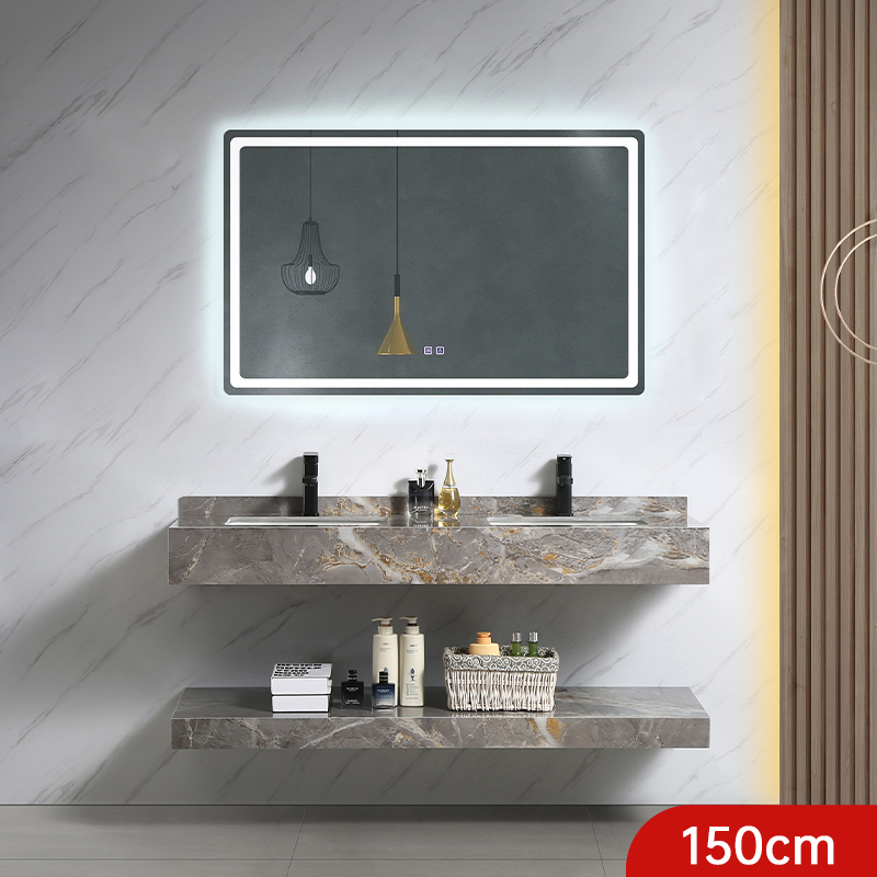 1500mm Modern Luxury Double Sink Floating Cabinet Wall Mount Bathroom Vanity with Sink 2509A-150-2