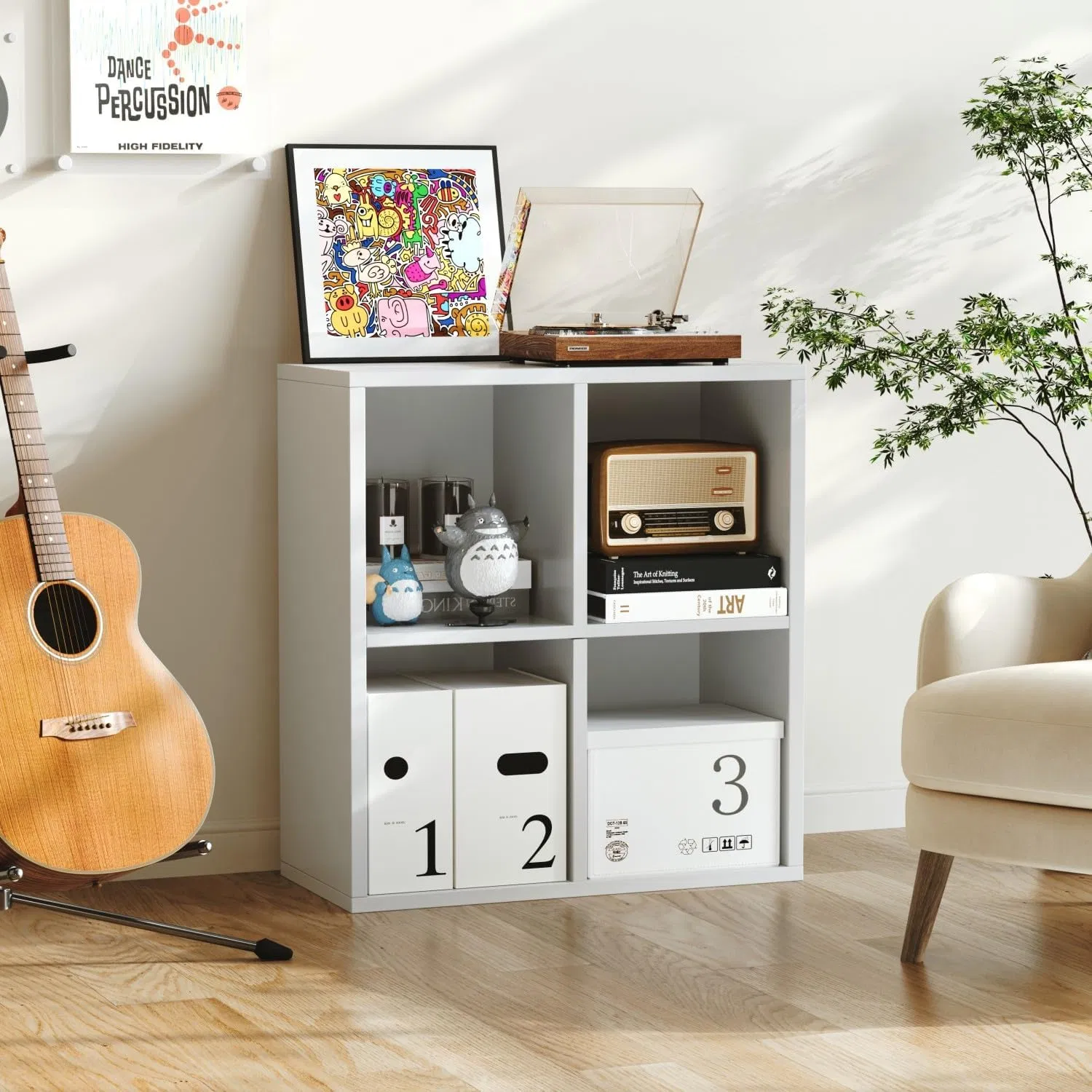 Sturdy High Capacity Modular Design White Finish Storage Bookshelf for Home Office