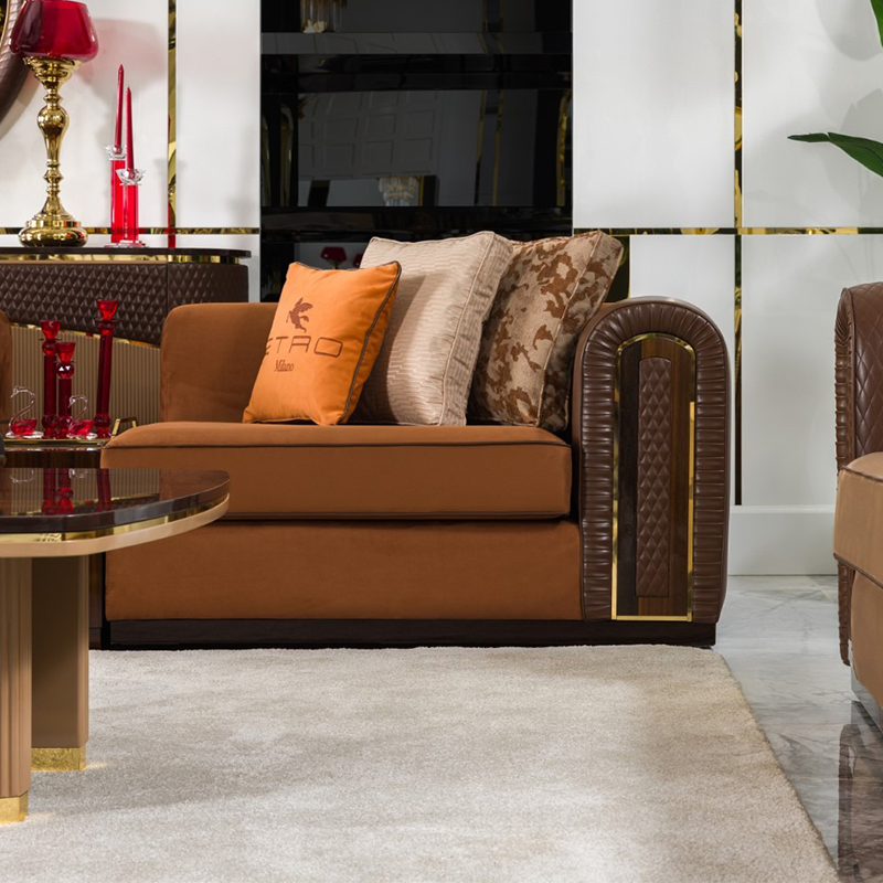 Modern Living Room Luxury Sofa in Fabric and Leather Mixed Upholstery for Home in 3 2 1 1 Seater