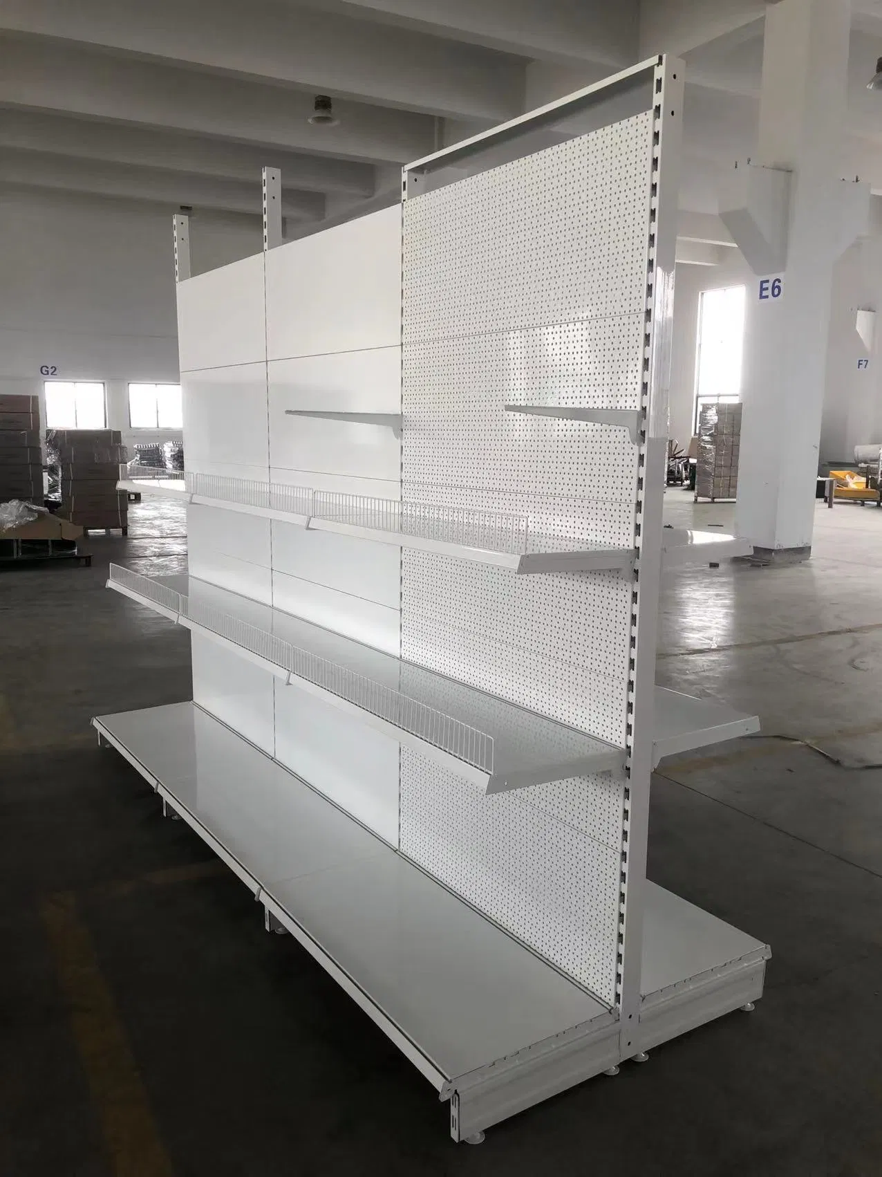 Double-Sided Tegometal Gondola Supermarket Shelving Unit with Adjustable Perforated Back Panels