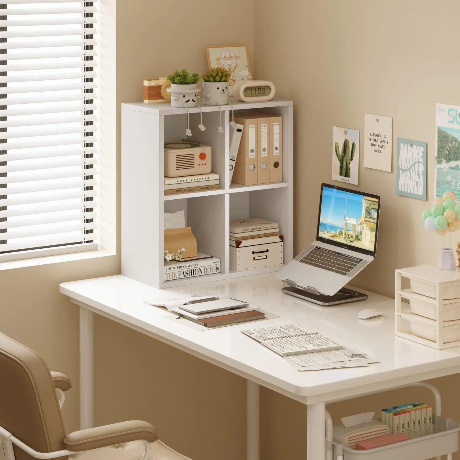 Sturdy High Capacity Modular Design White Finish Storage Bookshelf for Home Office