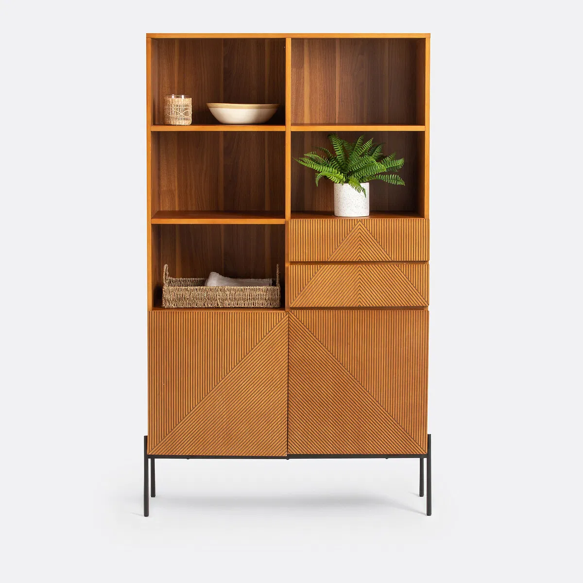 Elegant Display &amp; Storage Unit Constructed From Solid Wood with Handcrafted Rattan Fronts &amp; Clean Lines for Luxurious Living Room or Office