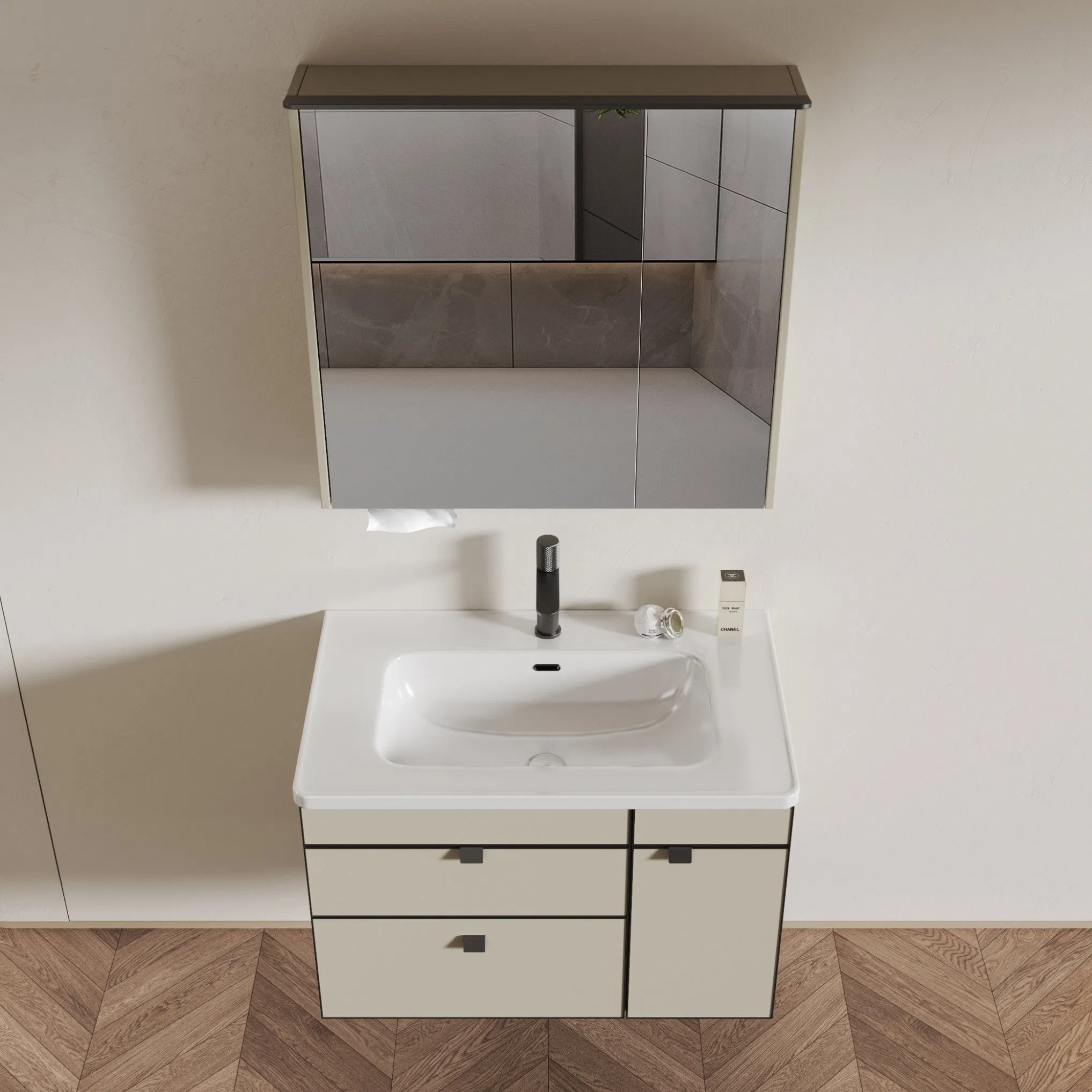 Wholesale Supplier Mirror Modern Solid Wood Bathroom Vanities Waterproof Bathroom Cabinet Set