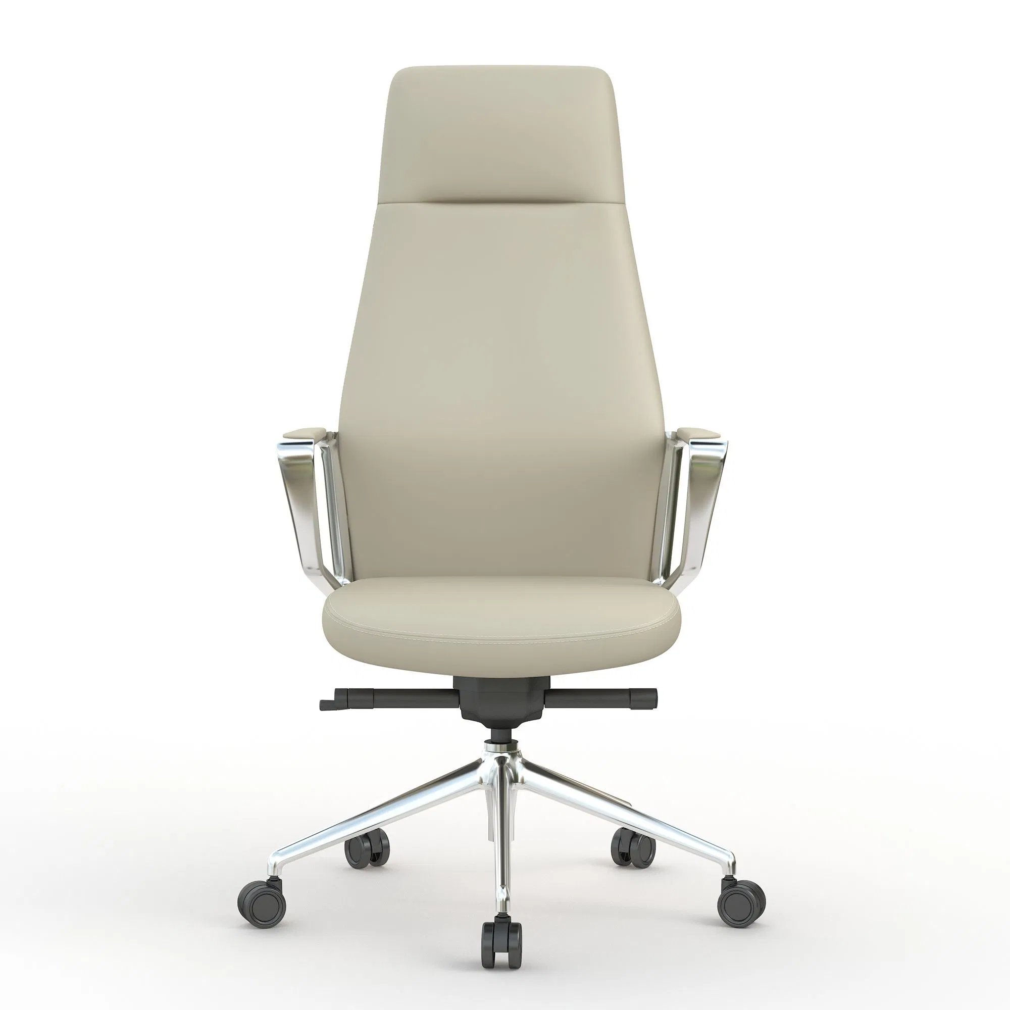 High-Back Beige Leather Executive Office Chair with Chrome Base