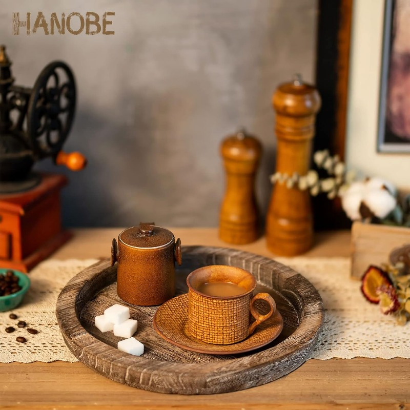 Promotional Rustic Round Wooden Decorative Tray Coffee Table Gift Home Decor Accessories