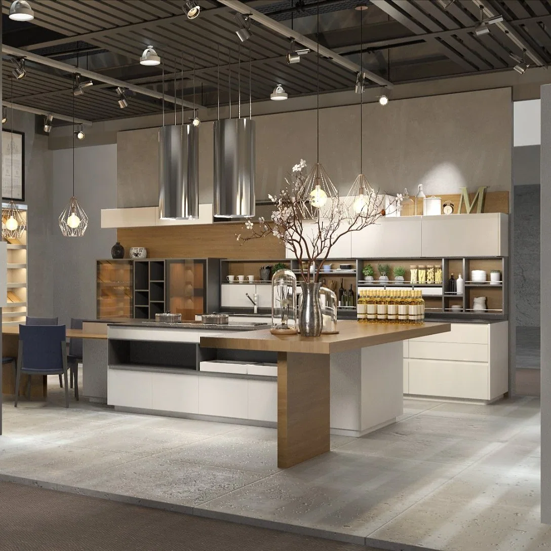 Custom Modern Home Furniture Milan American Style Storage Wooden Flat Pack Hutch Kitchen Cabinets with Island