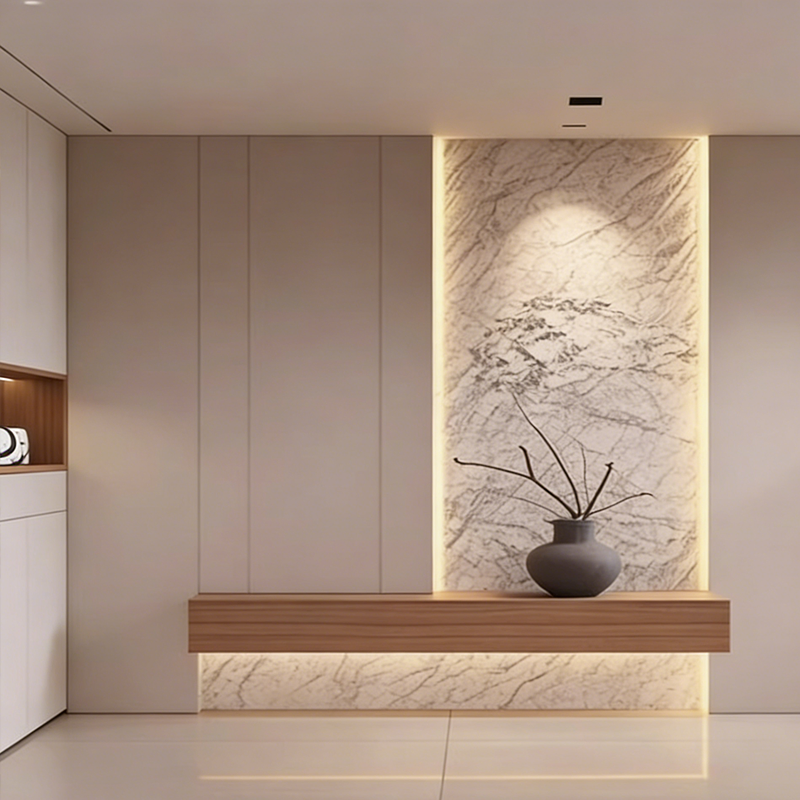 Elegant WPC Board Featuring Chic White Marble and Glossy UV Finish