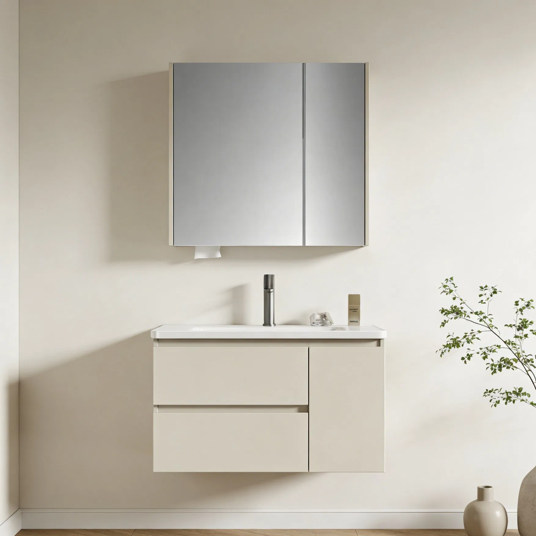 Wholesale Supplier Mirror Modern Solid Wood Bathroom Vanities Waterproof Bathroom Cabinet Set