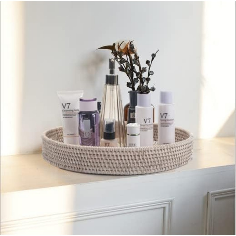 Promotional Round Rattan Tray Wicker Serving Basket Home Decorative Fashion-Accessories