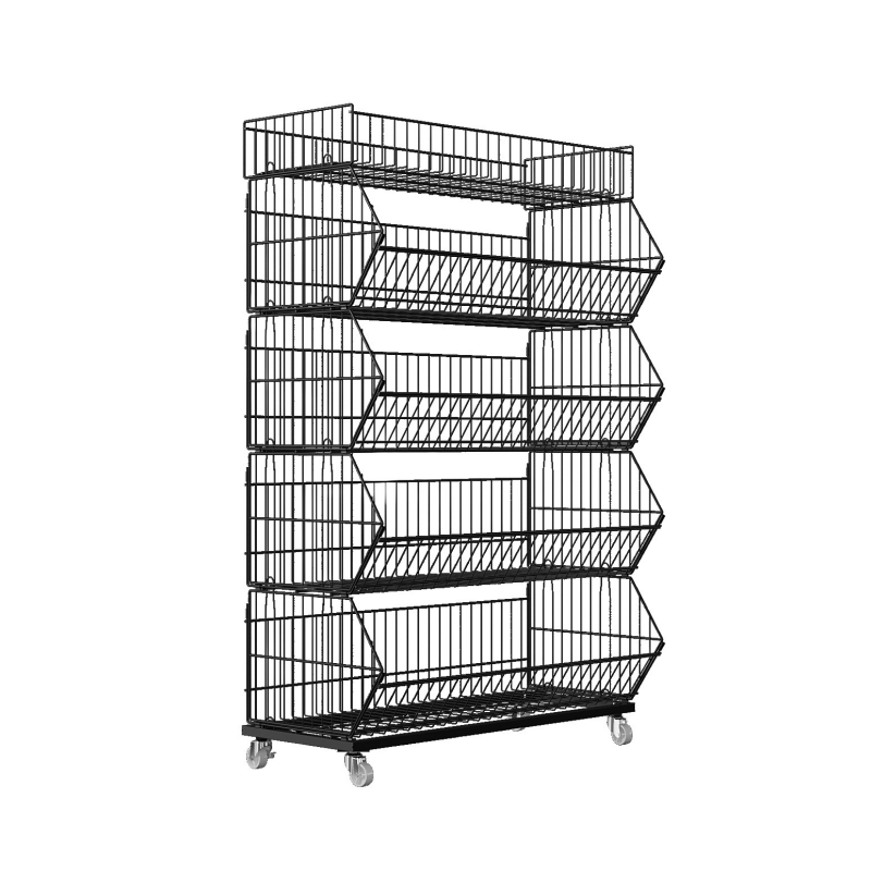 Metal Four-Tier Beveled Basket Bakery Shelving Unit for Supermarkets and Convenience Stores