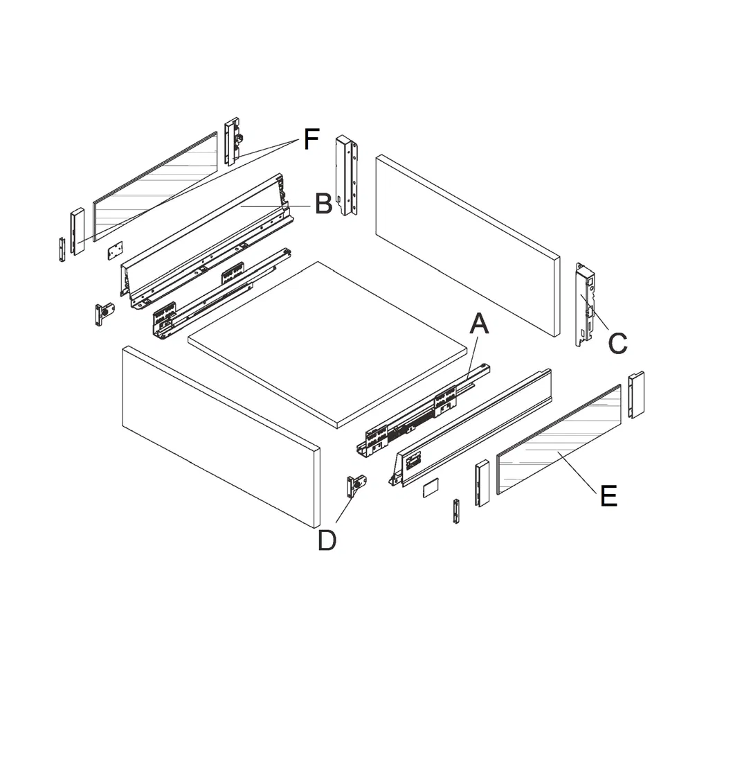 Double-Wall Drawer System for Kitchen Cabinet with Extended Side Glass
