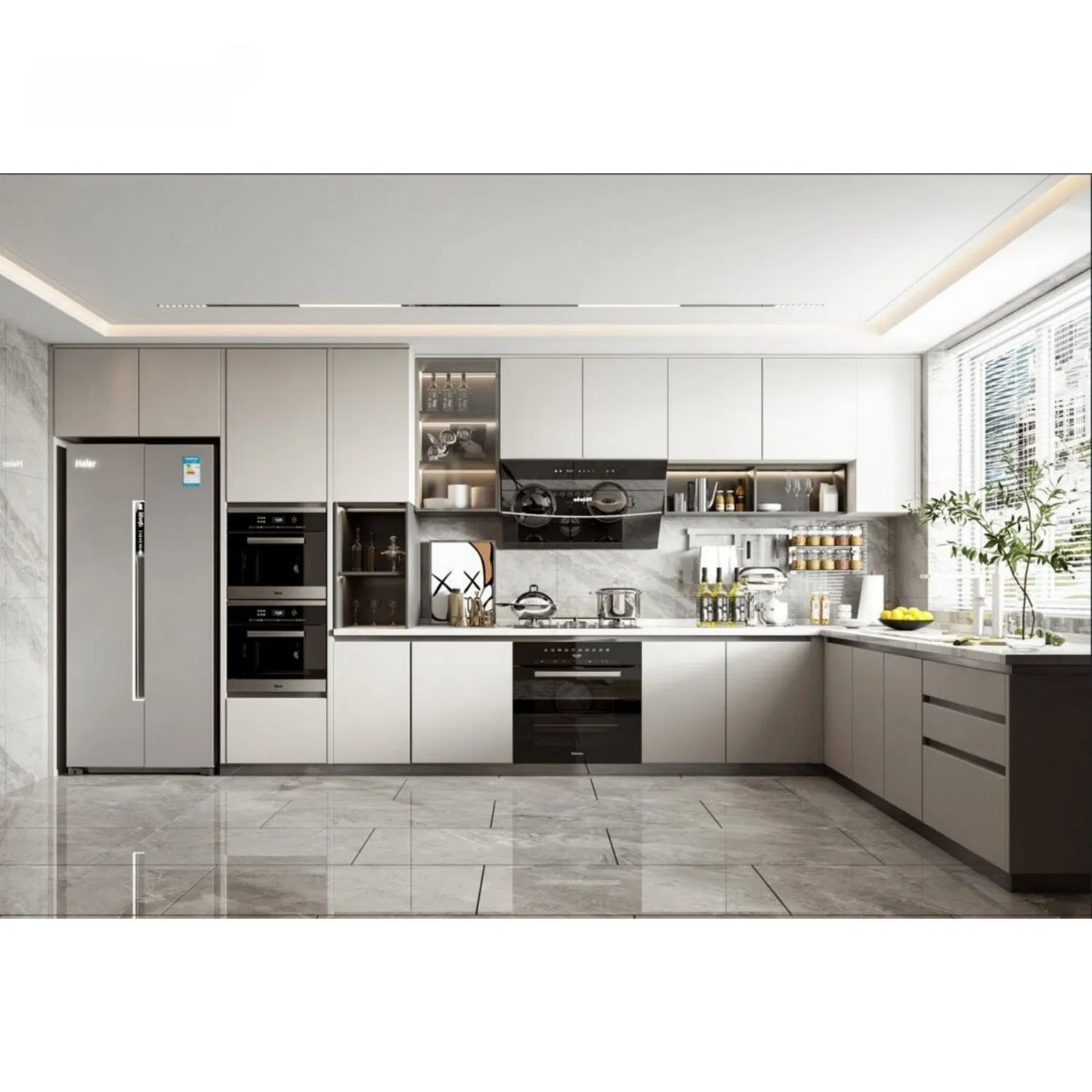 Modern Custom Kitchen Cabinets Furniture Wholesale Modular Acrylic Finish Modern Storage Solid Wood PVC Aluminium Kitchen Cabinets and Cabinet Set Made in China