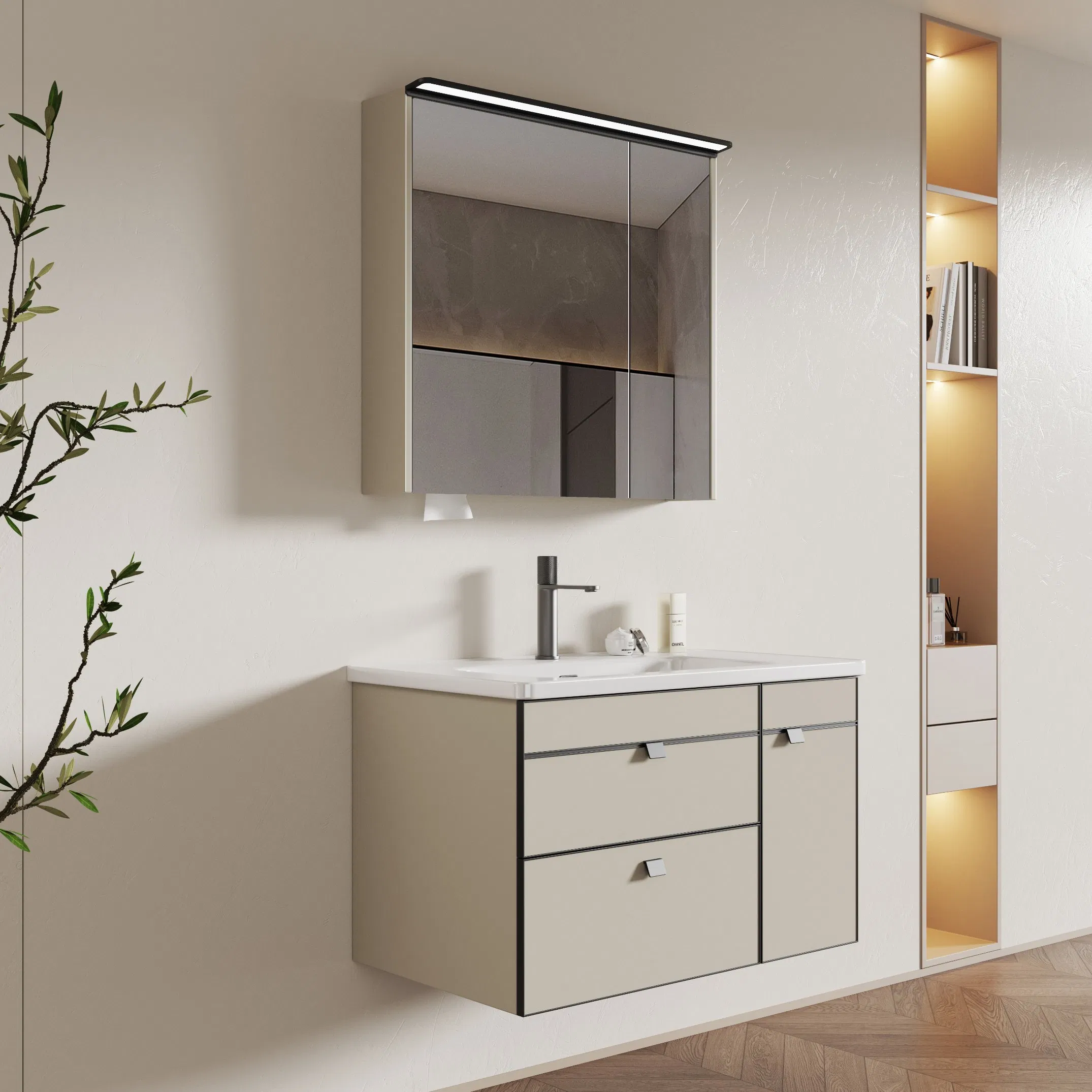 Wholesale Supplier Mirror Modern Solid Wood Bathroom Vanities Waterproof Bathroom Cabinet Set
