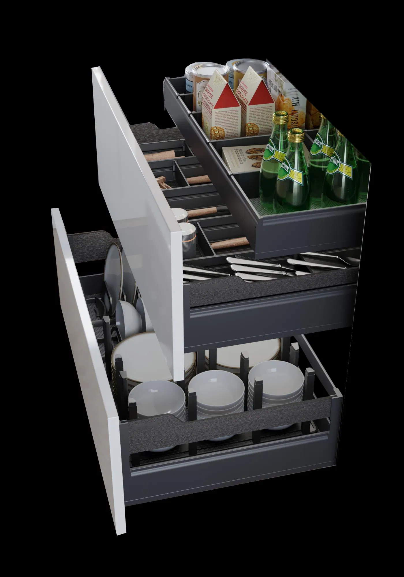 Medium-Capacity Drawer Storage System for Kitchen Cabinets