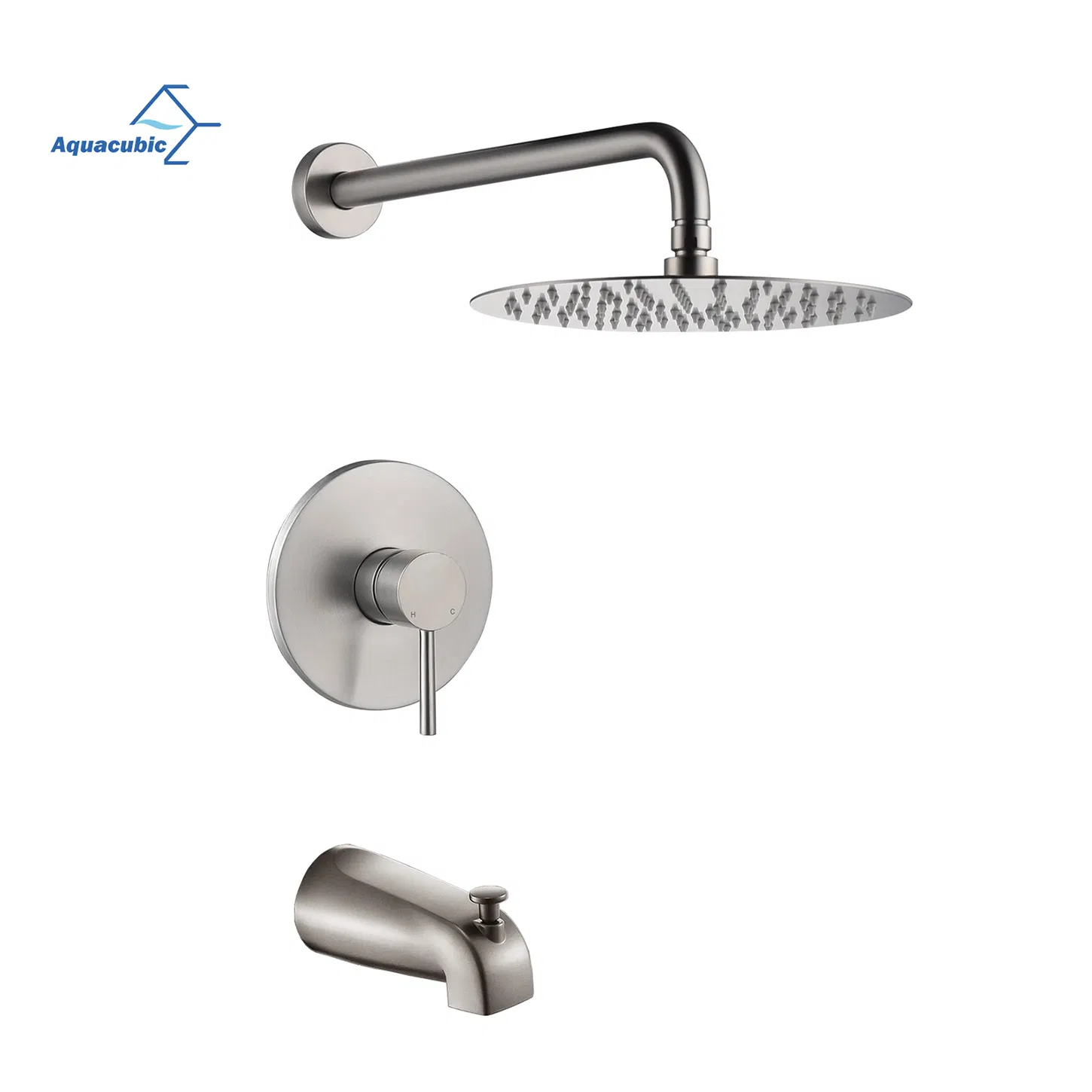 Aquacubic 8 Inch Wall Mount Rainfall Pressure-Balanced Tub and Shower System with Rough-in Valve
