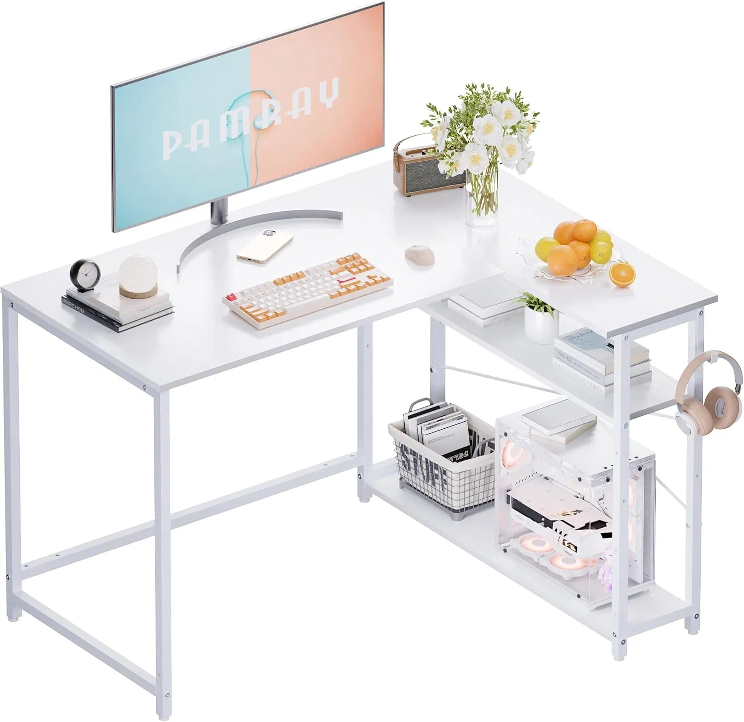 Sturdy Office Table with Ample Storage for Home Workstations &amp; Multi-Device Setups