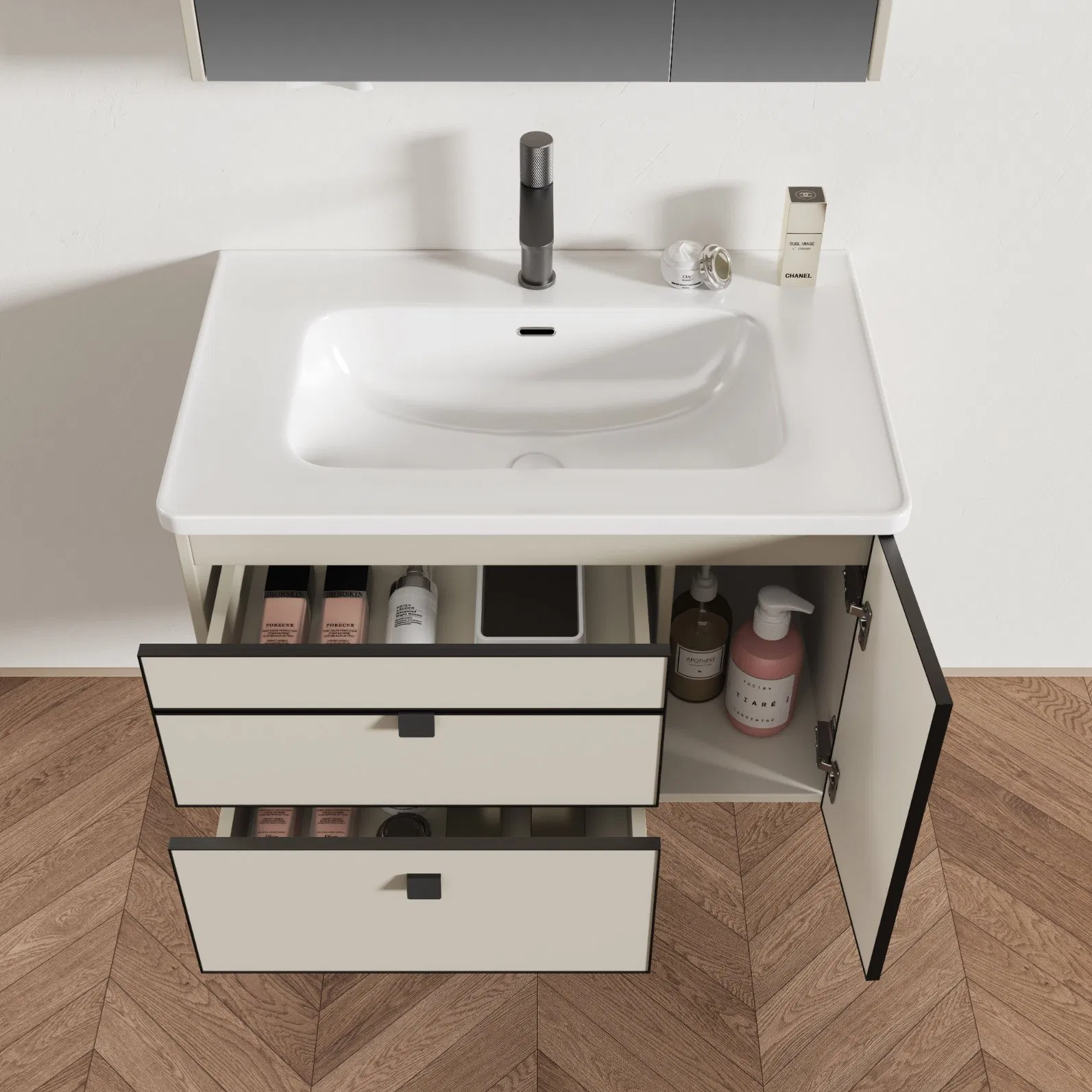 Wholesale Supplier Mirror Modern Solid Wood Bathroom Vanities Waterproof Bathroom Cabinet Set