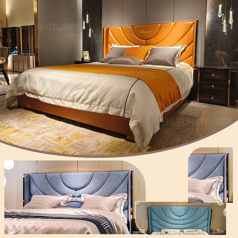 Modern Leather Upholstery Wooden Frame Luxury Twin/Full Size Soft Bed with Storage Drawers