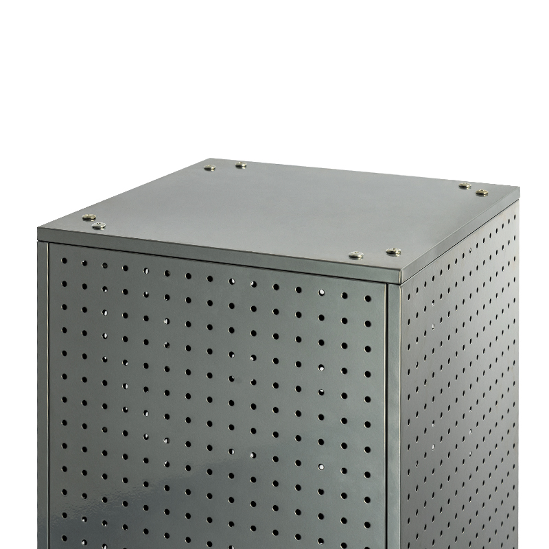 Clamp-on Tetrahedral Display Unit for Shelves and Counters with No Tools Required for Installation and Versatile Placement