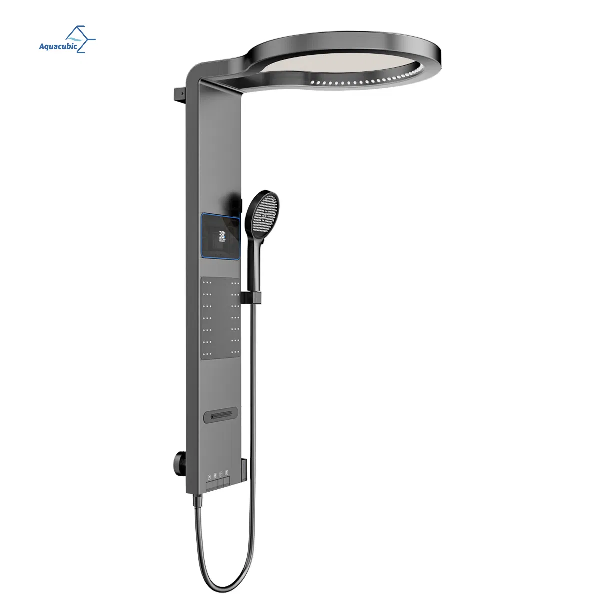 Premium Grey Aluminum Shower Tower - Wall Mounted Rainfall System with LED &amp; Waterfall Jets