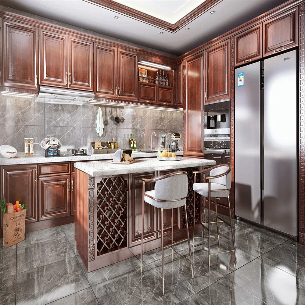 Foshan Factory Modern Custom Kitchen Storage Cabinet Shaker Design Solid Wood Lacquer Kitchen Cupboard for Villa Project