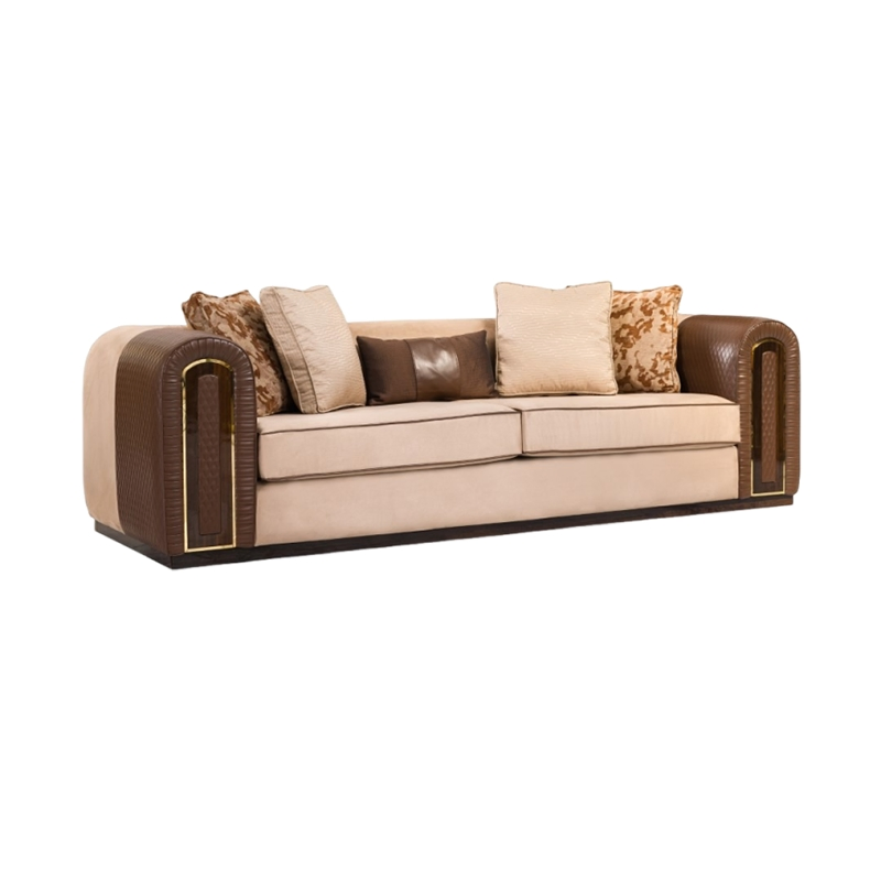Modern Living Room Luxury Sofa in Fabric and Leather Mixed Upholstery for Home in 3 2 1 1 Seater
